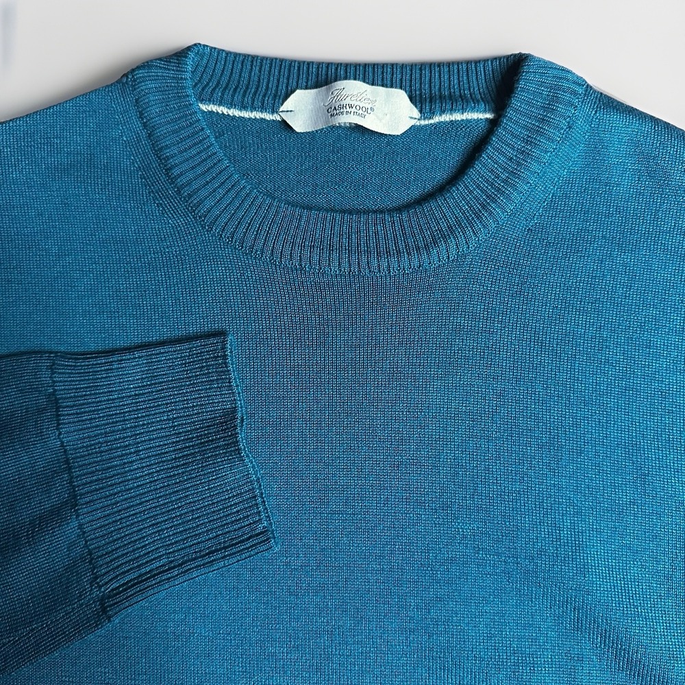 Aurelien Cashwool Extrafine Merino City Crewneck Sweater Men Large Teal Italy